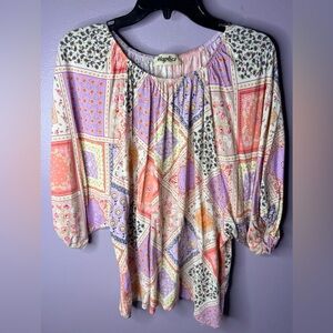 Haptics by Holly Harper Boho Patchwork Peasant Blouse Women’s L Cottagecore